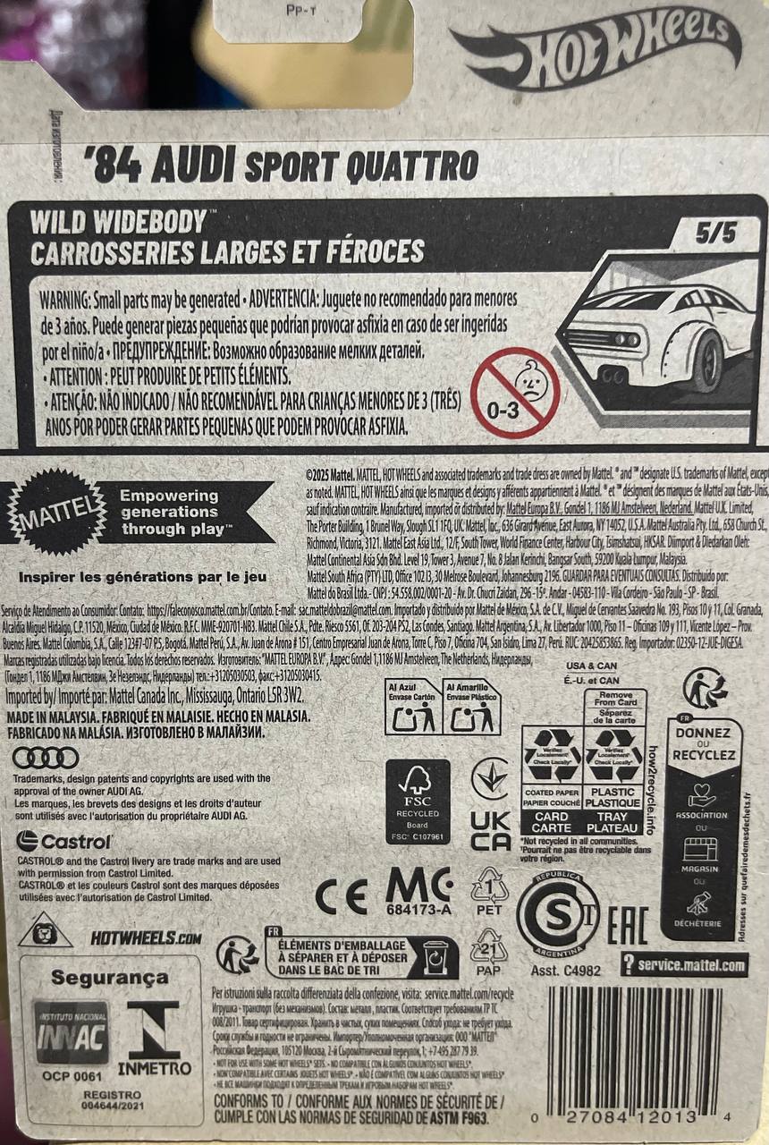 Hot Wheels 2022 Audi Sport Quattro RTH– Silver Castrol Rally Edition Die-Cast 1:64