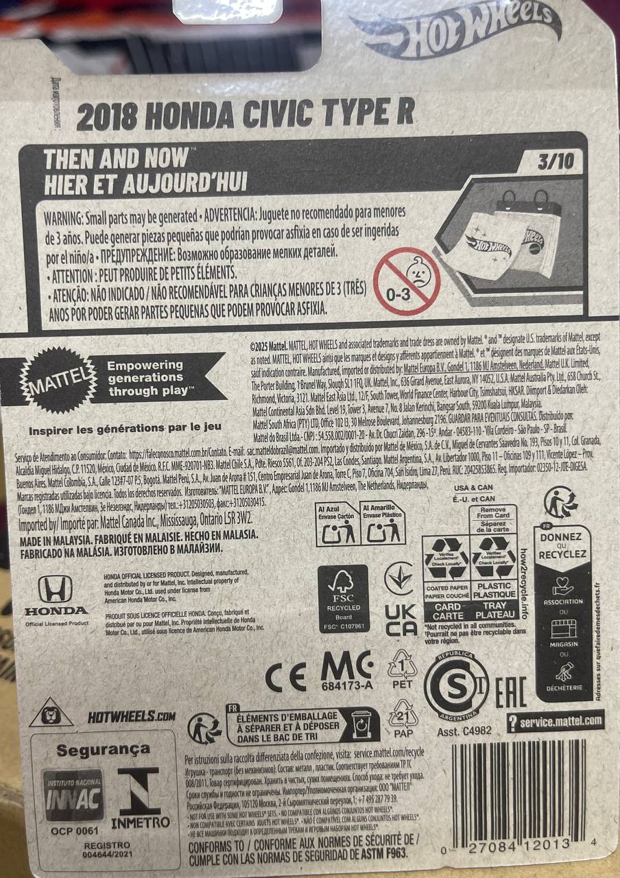 Hot Wheels Honda Civic Type R 2018 – Blue Race Edition Die-Cast Model Car